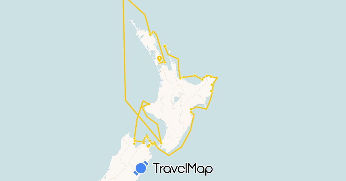 TravelMap itinerary: sailing kahu in New Zealand (Oceania)
